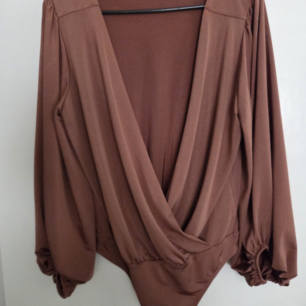 Express Deep Brown Draped Bodysuit